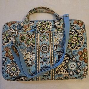 Vera Bradley hard-sided laptop crossbody bag in the retired "Bali Blue" pattern.